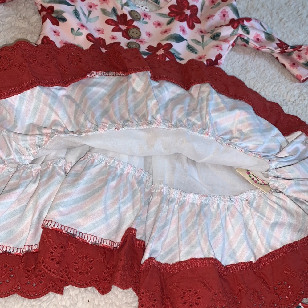 NWT Cheeky Plum Myra Dress 6-12M Poinsettia Parade Red & White Floral - Picture 11 of 12